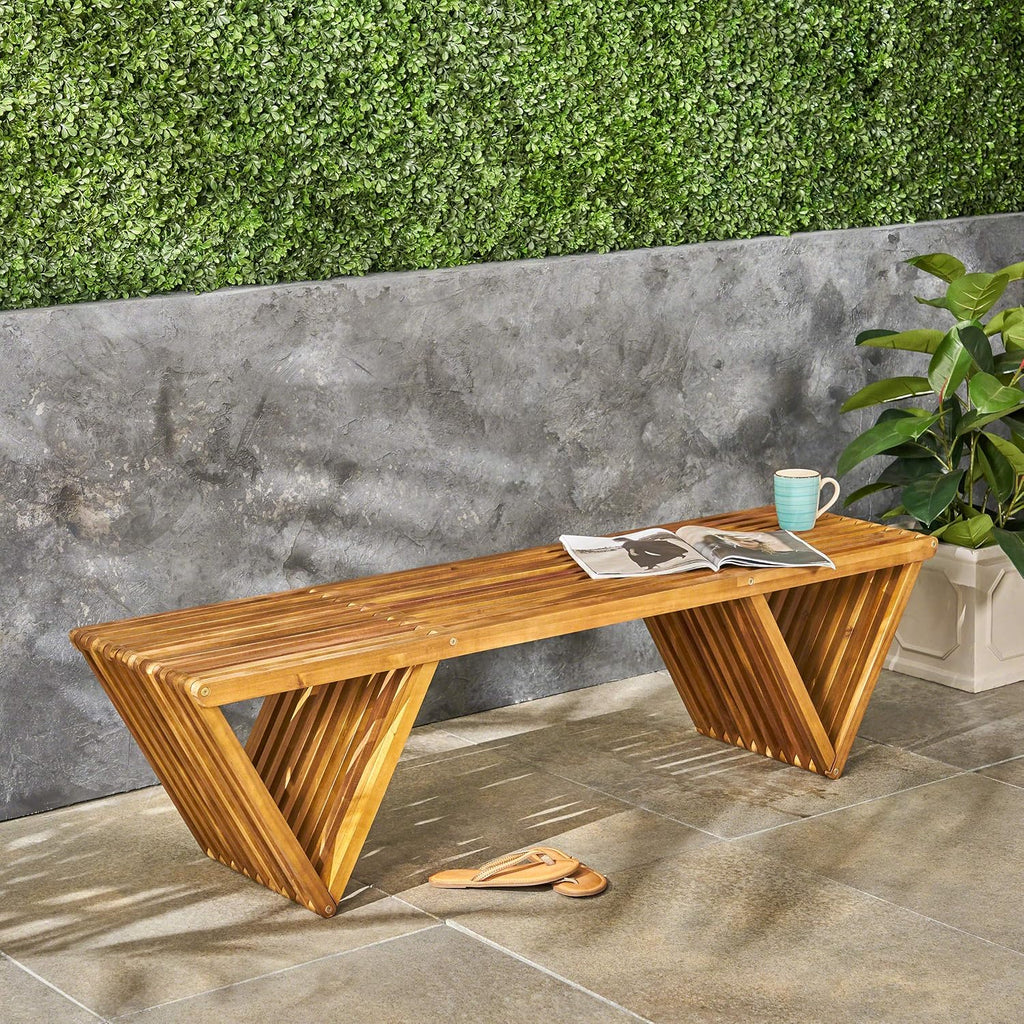 Teak Finish Acacia Wood Bench X6697