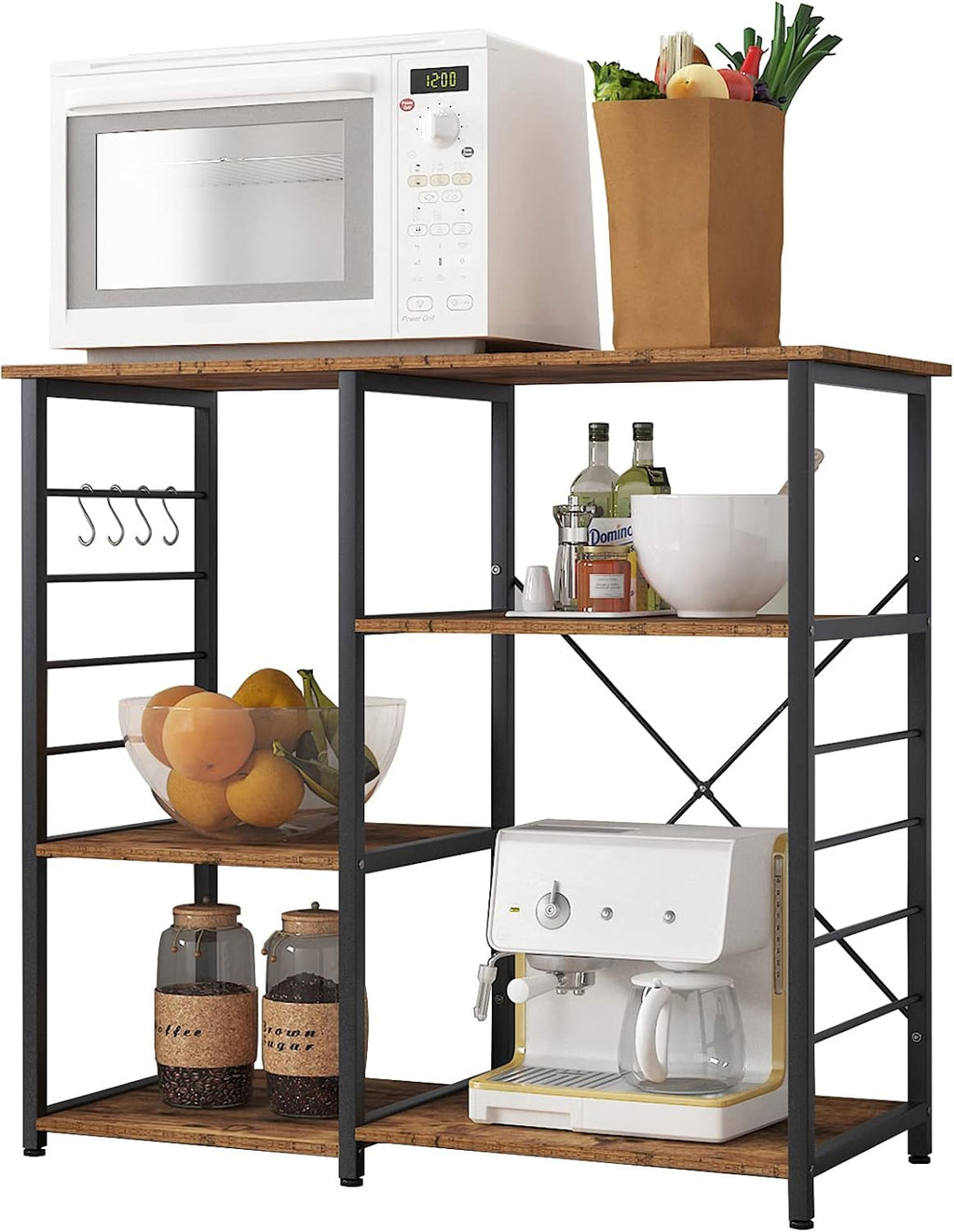 Rustic Brown Kitchen Baker's Rack Storage Cart Workstation Shelf Coffee Cart O368280