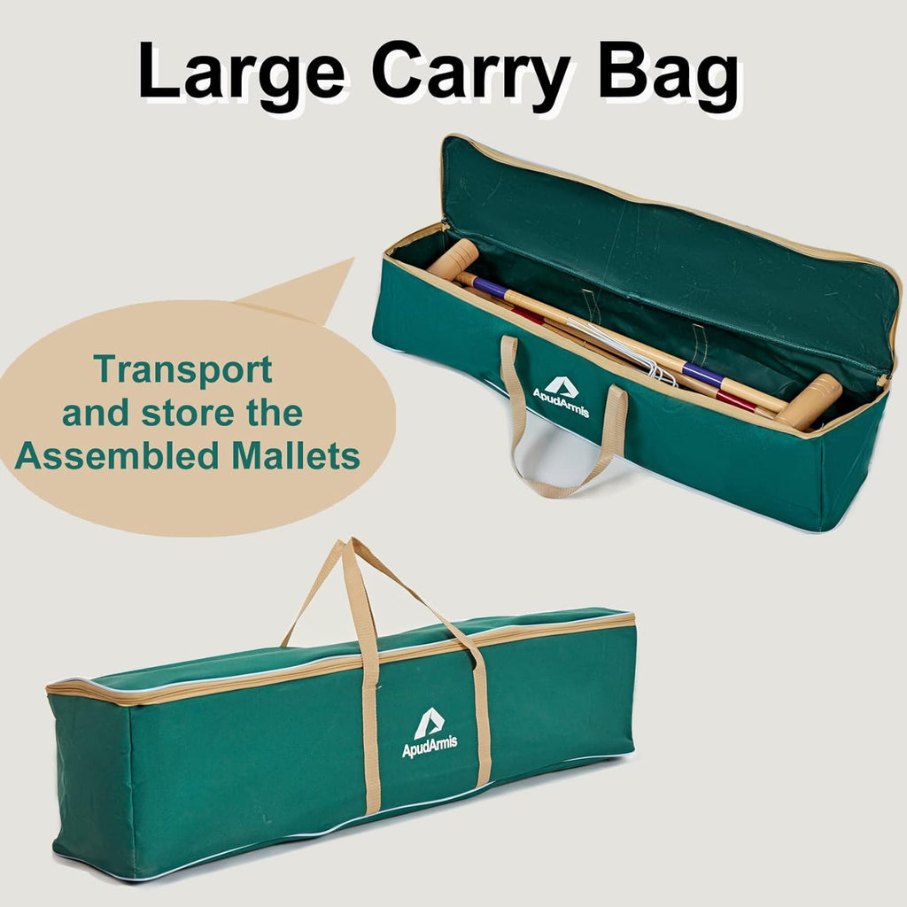35In Six Players Croquet Set with Pine Wooden Mallets, Colored Ball, Wickets, Stakes, Large Carry Bag D77328