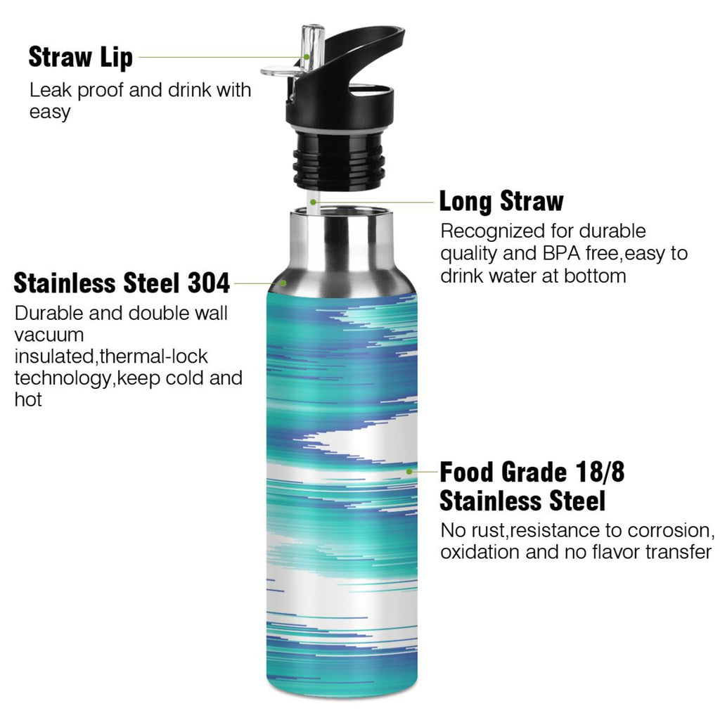 Stainless Steel Water Bottle Gradient Blue Green with Straw Lid Vacuum Insulated 20 OZ R611