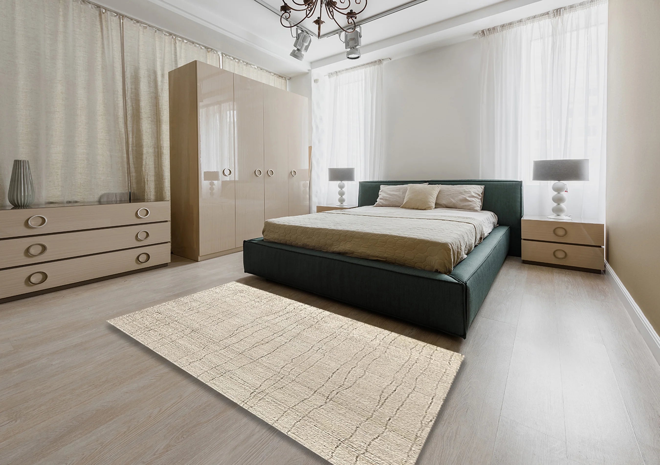 Wheat Beige Solid Rectangle Area Rug W130859