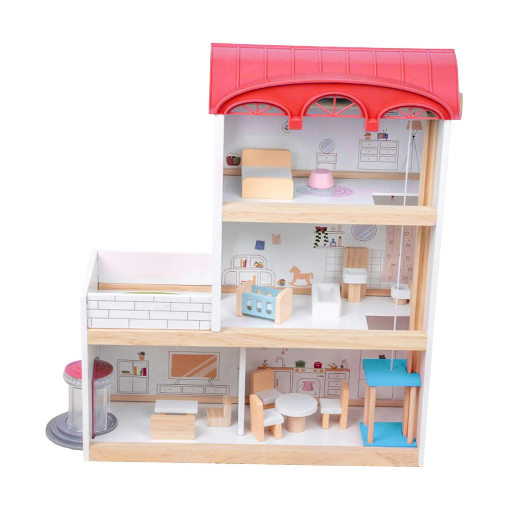 Red Wooden Dollhouse with Revolving Doors N995975