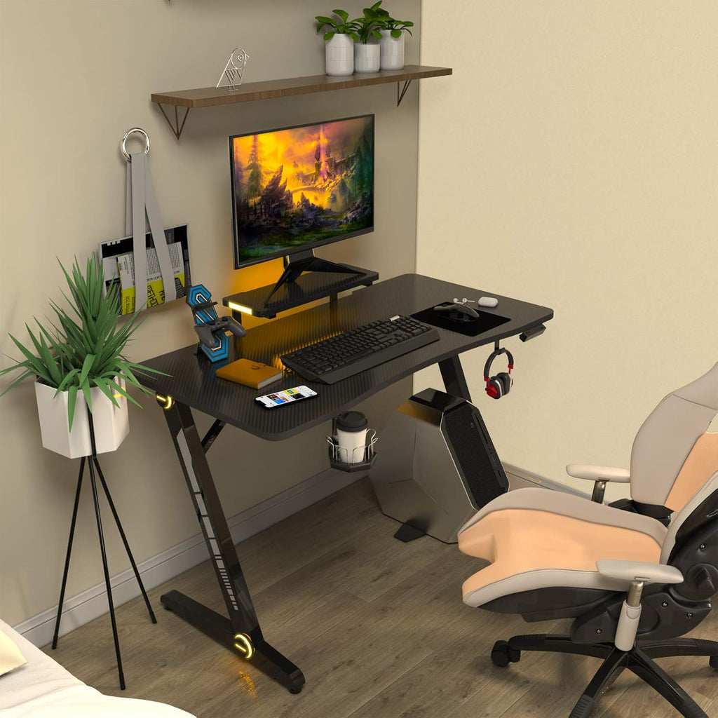 Z-Shaped Gaming Desk with Monitor Stand & Carbon Fiber Surface A989528