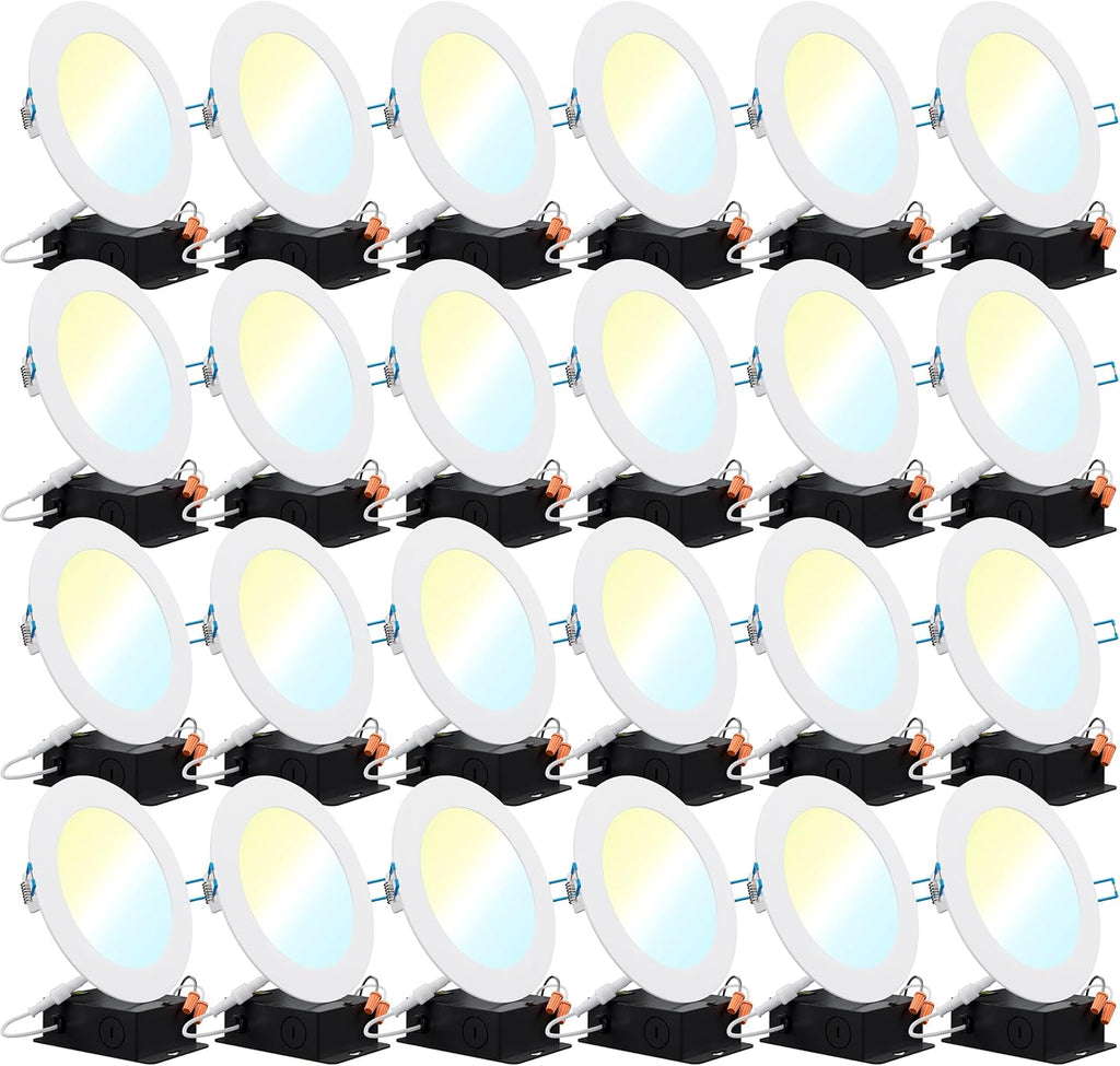 24 Pack 4 Inch Ultra Thin LED Recessed Ceiling Lights, 3000K Warm White, Dimmable 10W, 650 LM, Smooth Trim Damp Rated F937