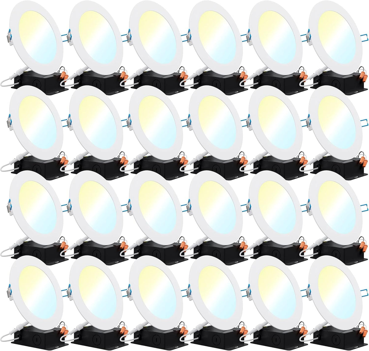 24 Pack 4 Inch Ultra Thin LED Recessed Ceiling Lights, 3000K Warm White, Dimmable 10W, 650 LM, Smooth Trim Damp Rated F937