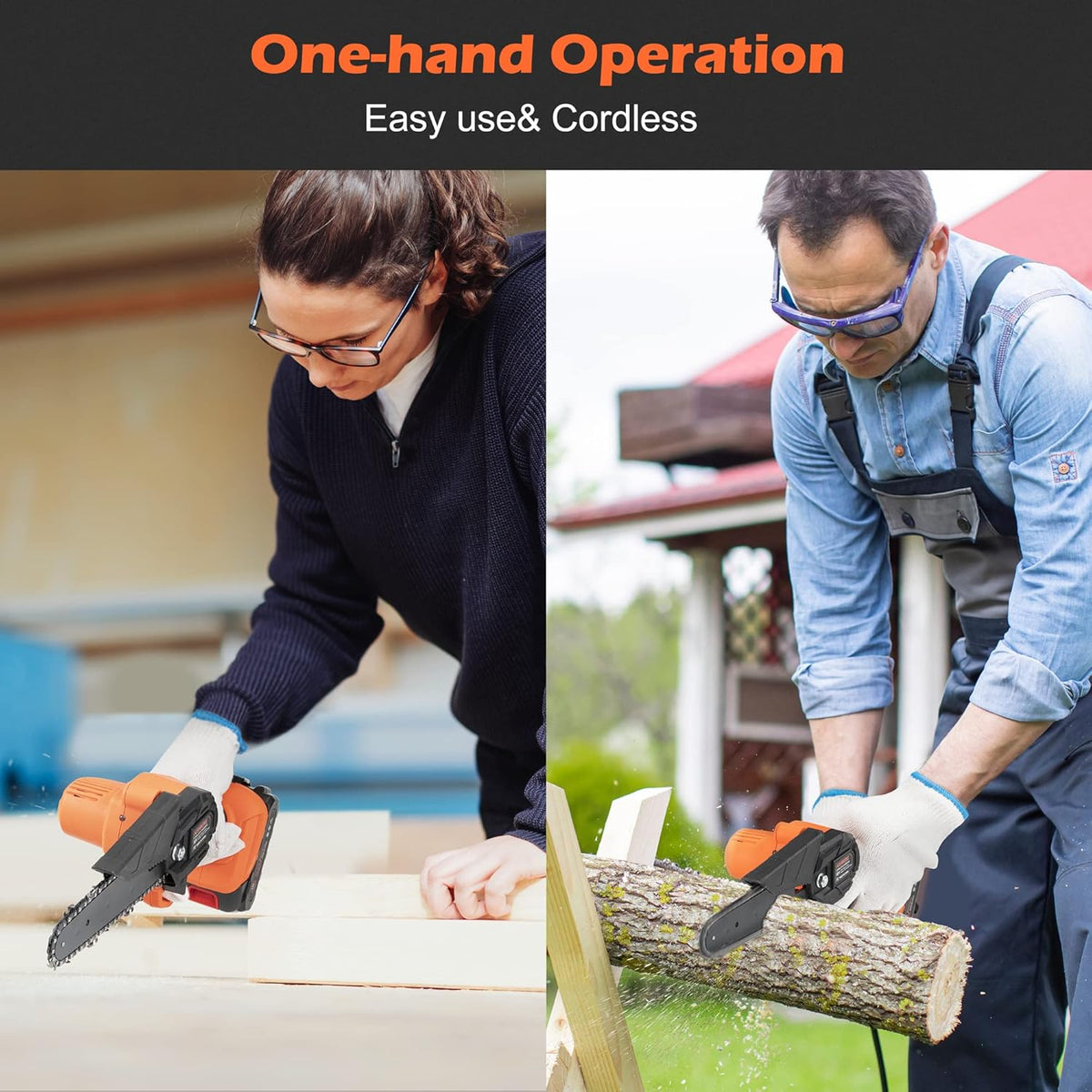 Mini Chainsaw 6 Inch Cordless Pruning Saw with 2 Rechargeable Battery H524275