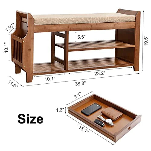Shoe Storage Bench with Storage Basket and Side Drawer Y8225