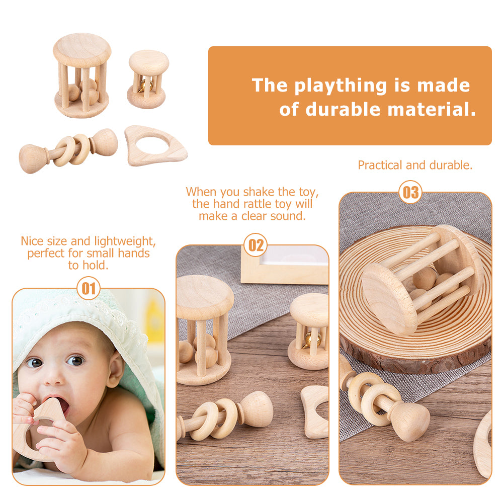 4 Pcs Wooden Baby Wrist Rattles L7311
