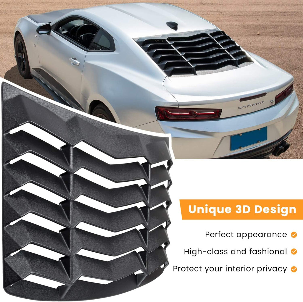 Matte Black Rear Side Window Louvers Sun Shade Cover for Camaro 2010 2011 2012 2013 2014 2015 M7867