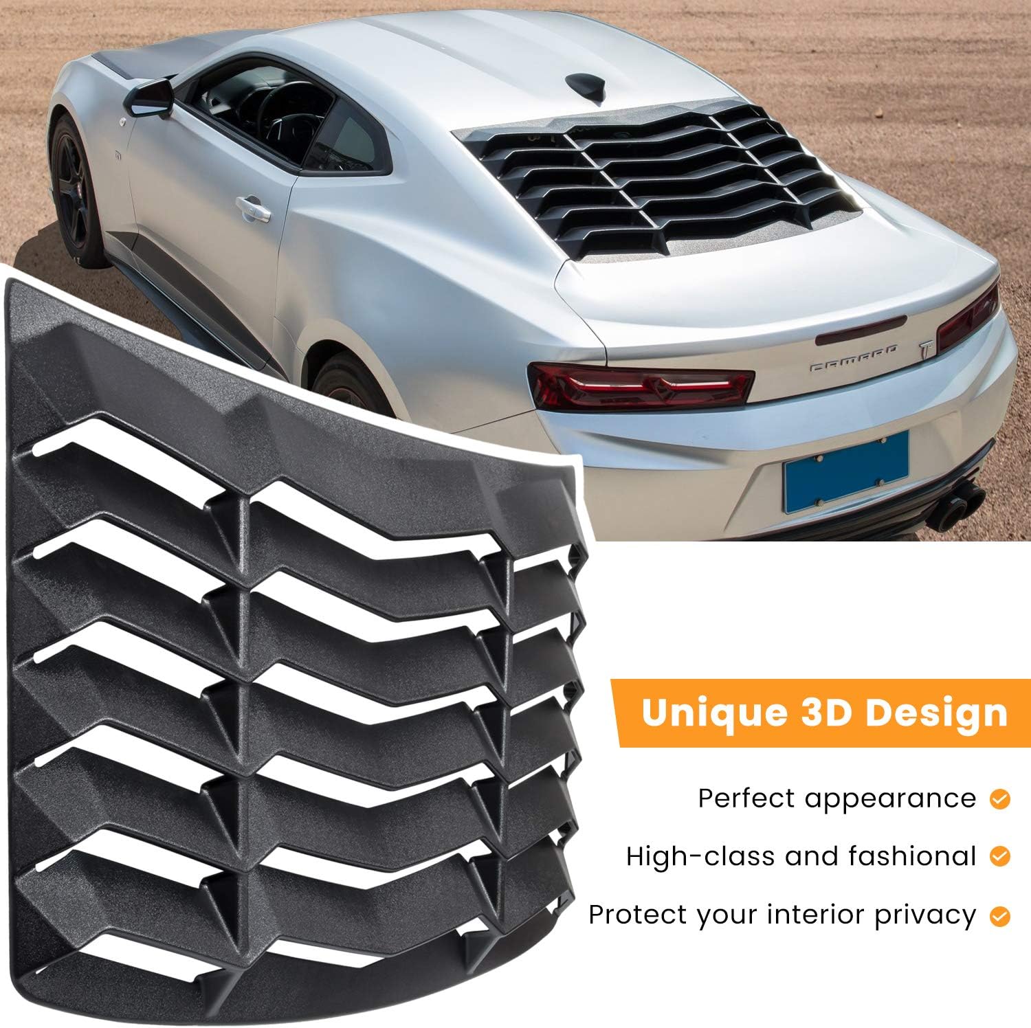 Matte Black Rear Side Window Louvers Sun Shade Cover for Camaro 2010 2011 2012 2013 2014 2015 M7867