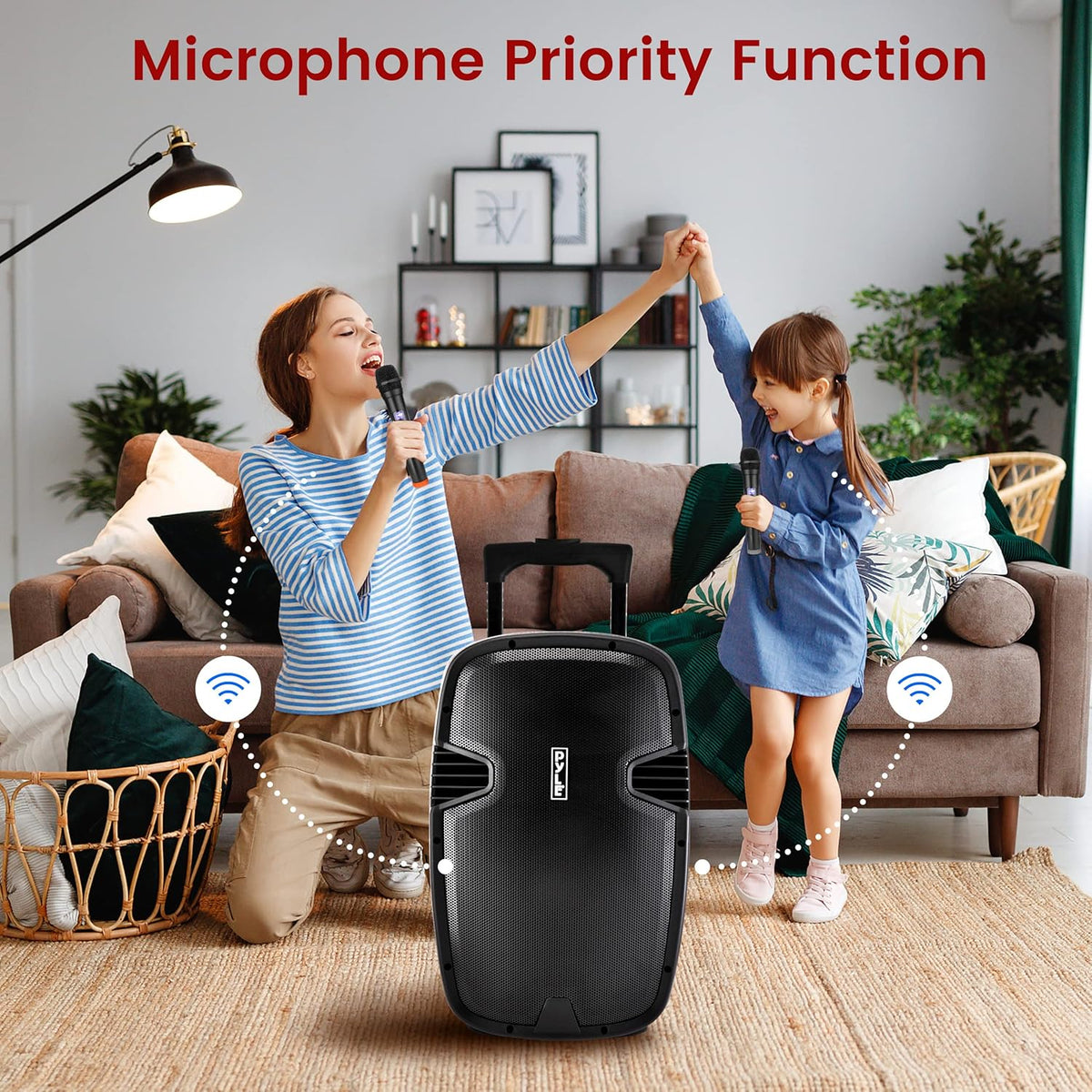 15" Bluetooth PA Speaker with 2 UHF Wireless Microphones, Black J7763