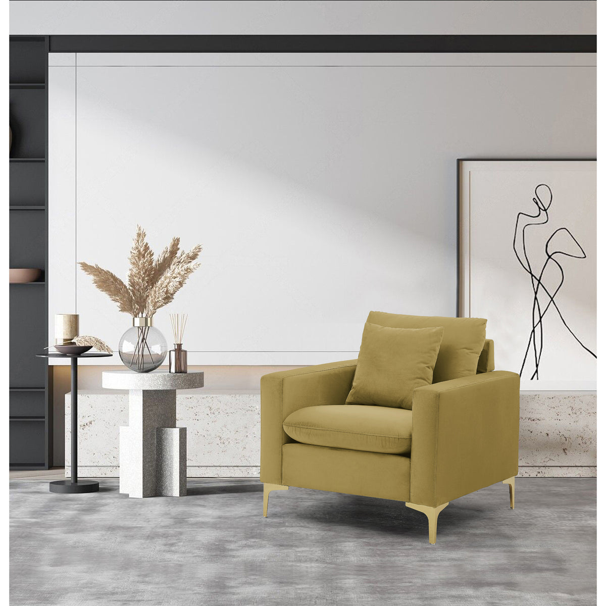 Velvet Club Chair with Gold Tone Metal Y-Legs and Decorative Pillow H175647