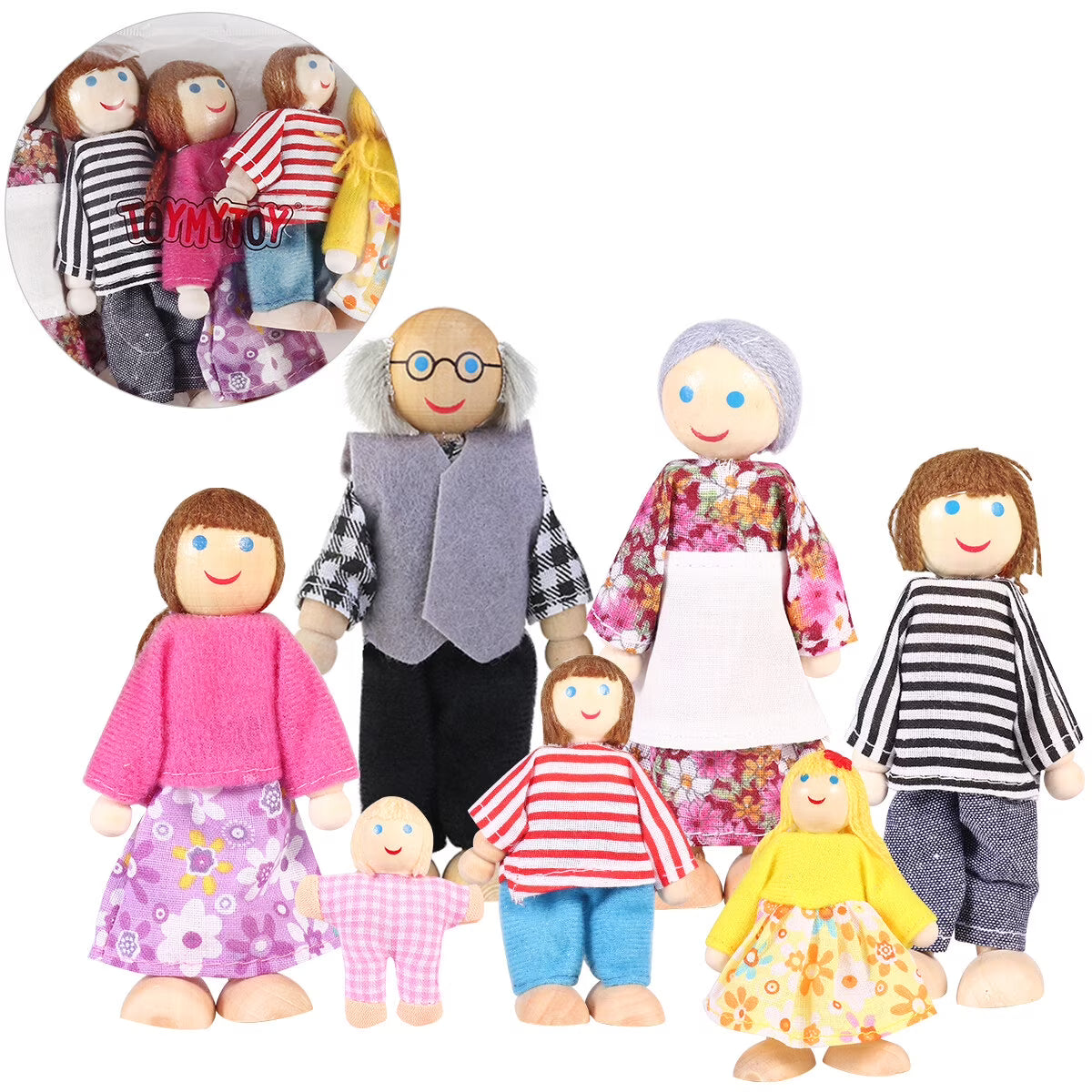 7 Pieces Wooden Dollhouse Family Set Mini People Figures V397