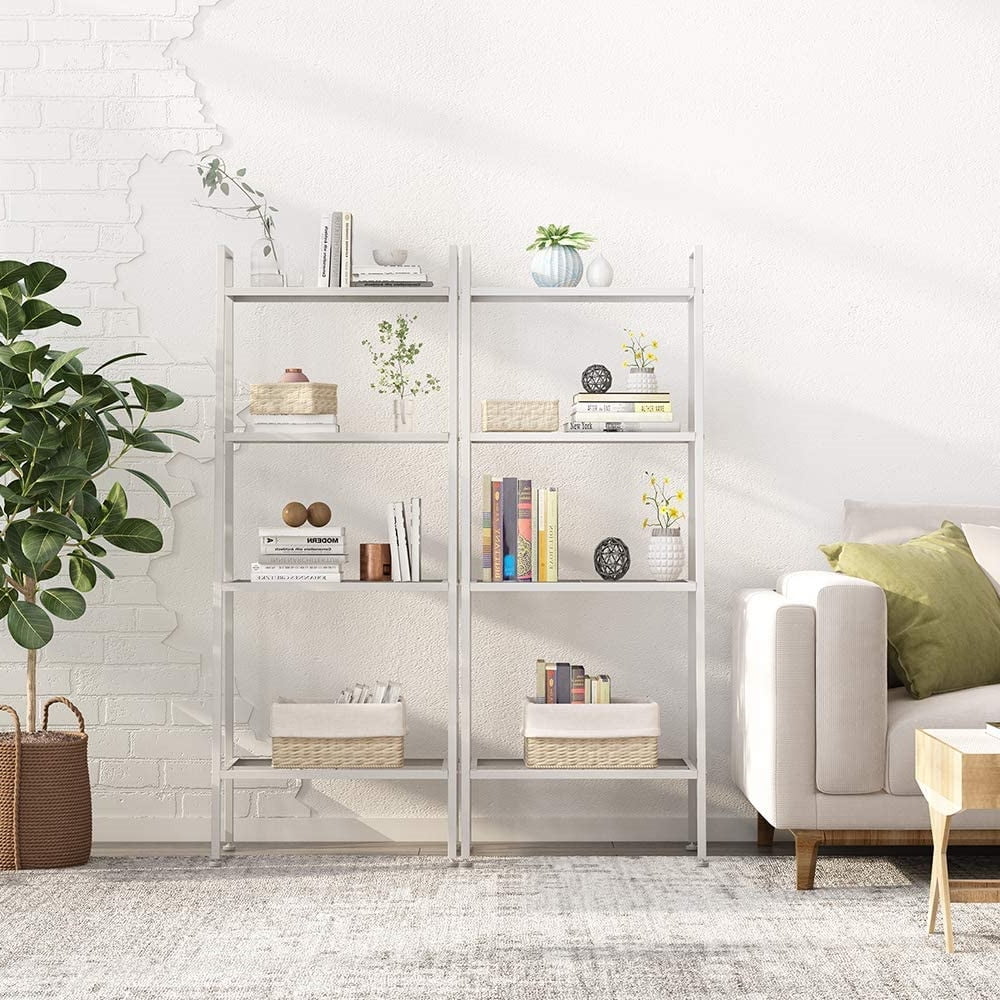 White 4-Tier Leaning Ladder Bookcase R8708
