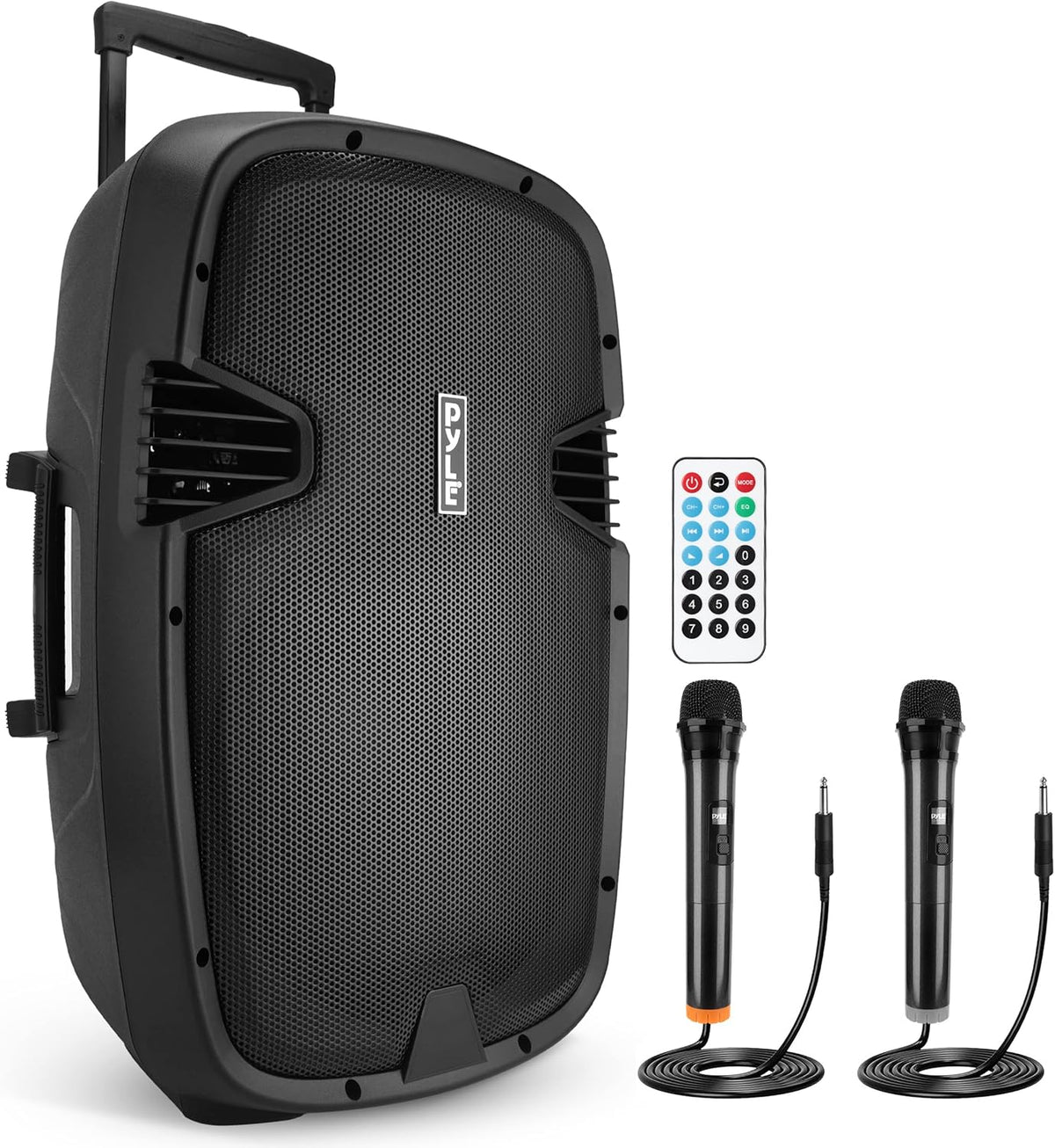 15" Bluetooth PA Speaker with 2 UHF Wireless Microphones, Black J7763