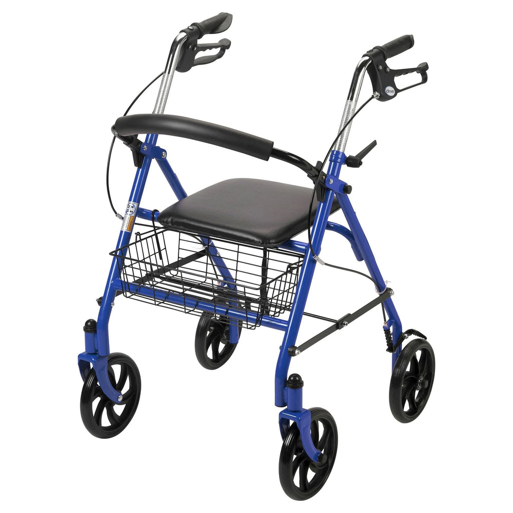 Blue Four Wheel Rollator Walker with Removable Back Support E610
