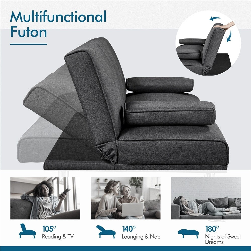 Dark Gray Tufted Fabric Convertible Futon Sofa Bed L14435