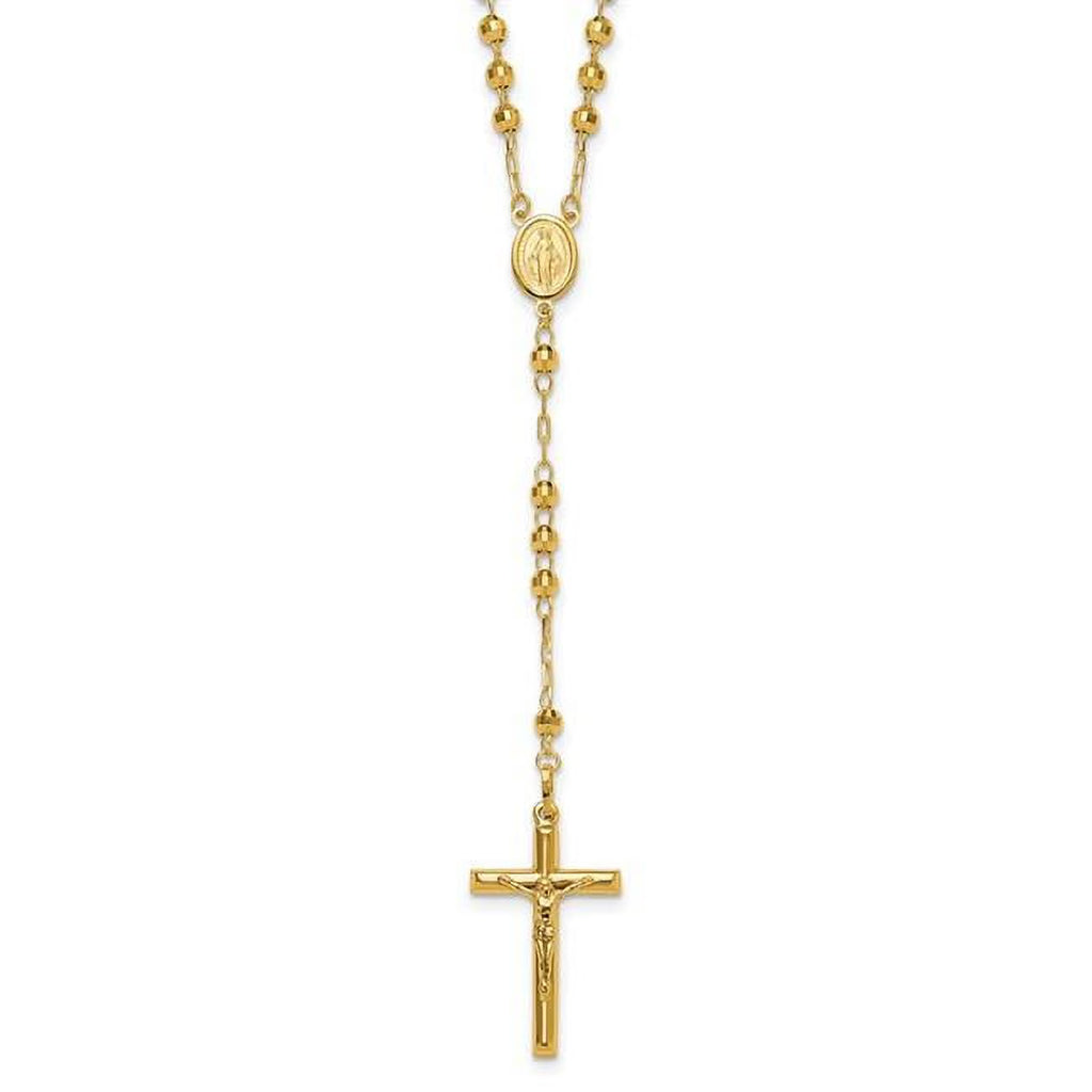 14K Yellow Gold Diamond-Cut Beaded Rosary Necklace I71207