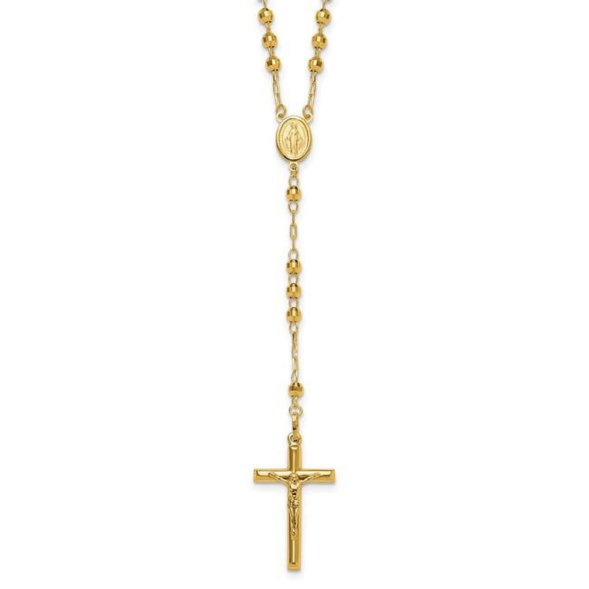 14K Yellow Gold Diamond-Cut Beaded Rosary Necklace I71207