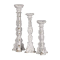 Worn White Pillar Candlesticks, Set of 3 C954