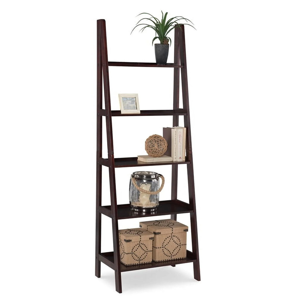 5-Shelf Wood Ladder Bookshelf in Espresso L430913