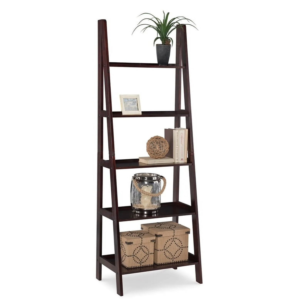 5-Shelf Wood Ladder Bookshelf in Espresso L430913