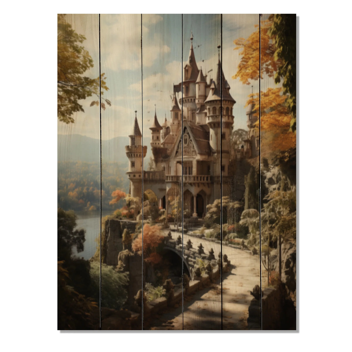 Castles Fairy Tale Print on Natural Pine Wood M119