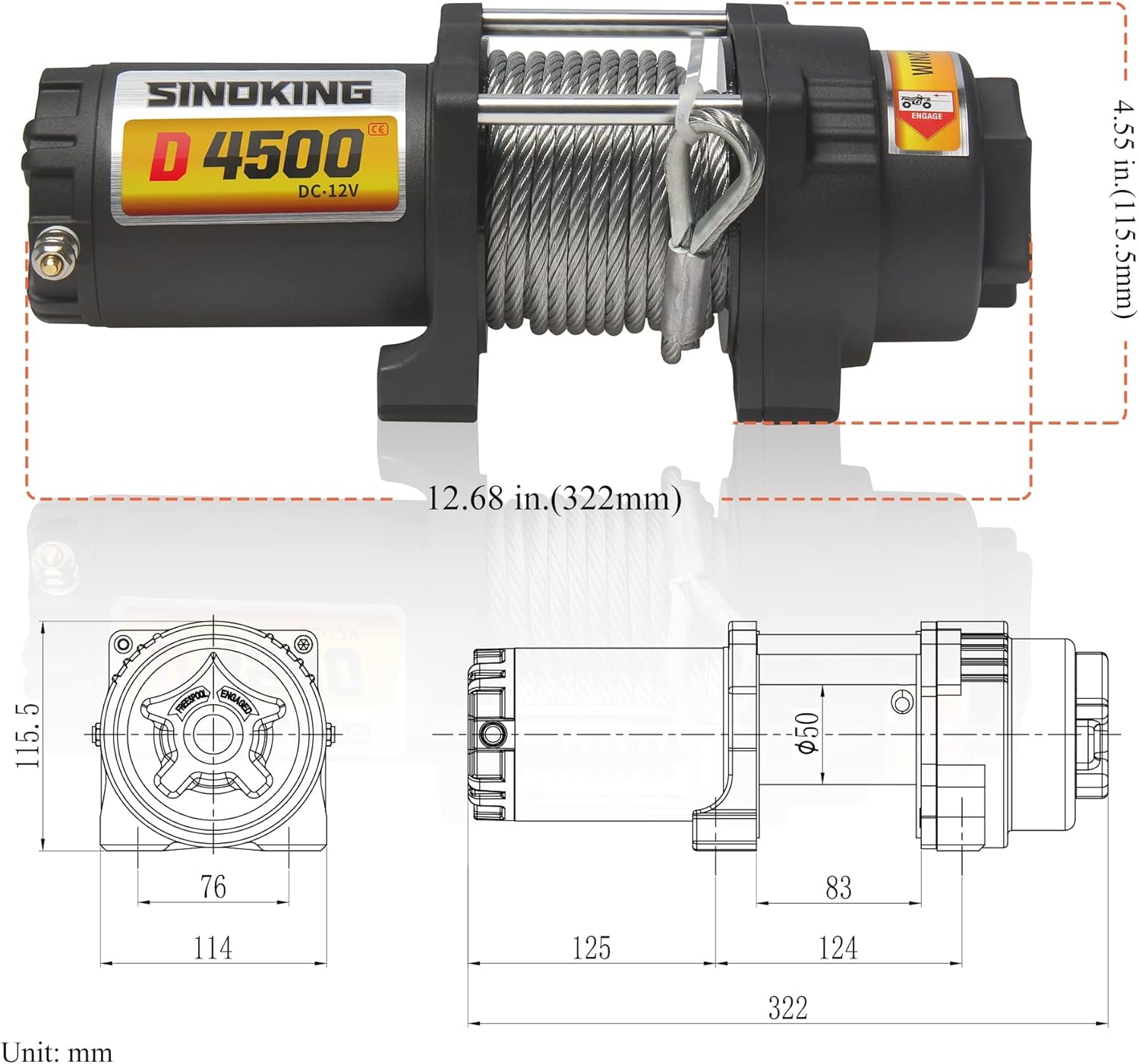 4500lb 12V UTV/ATV Winch with Rope, Wired and Wireless Control P96641