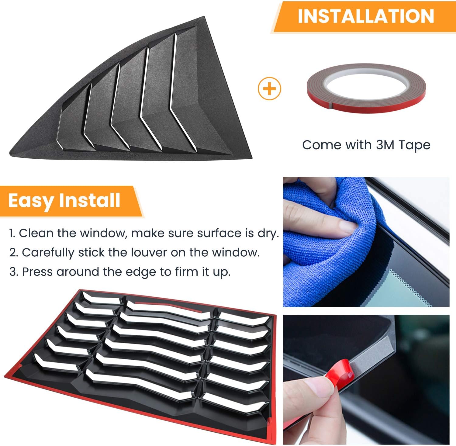 Matte Black Rear Side Window Louvers Sun Shade Cover for Camaro 2010 2011 2012 2013 2014 2015 M7867