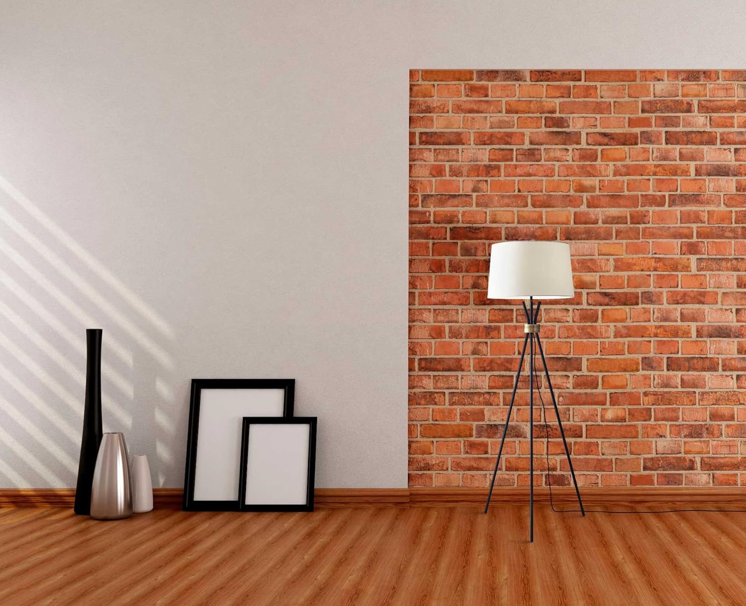 Black Tripod Floor Lamp with Antique Brass Accent P53635
