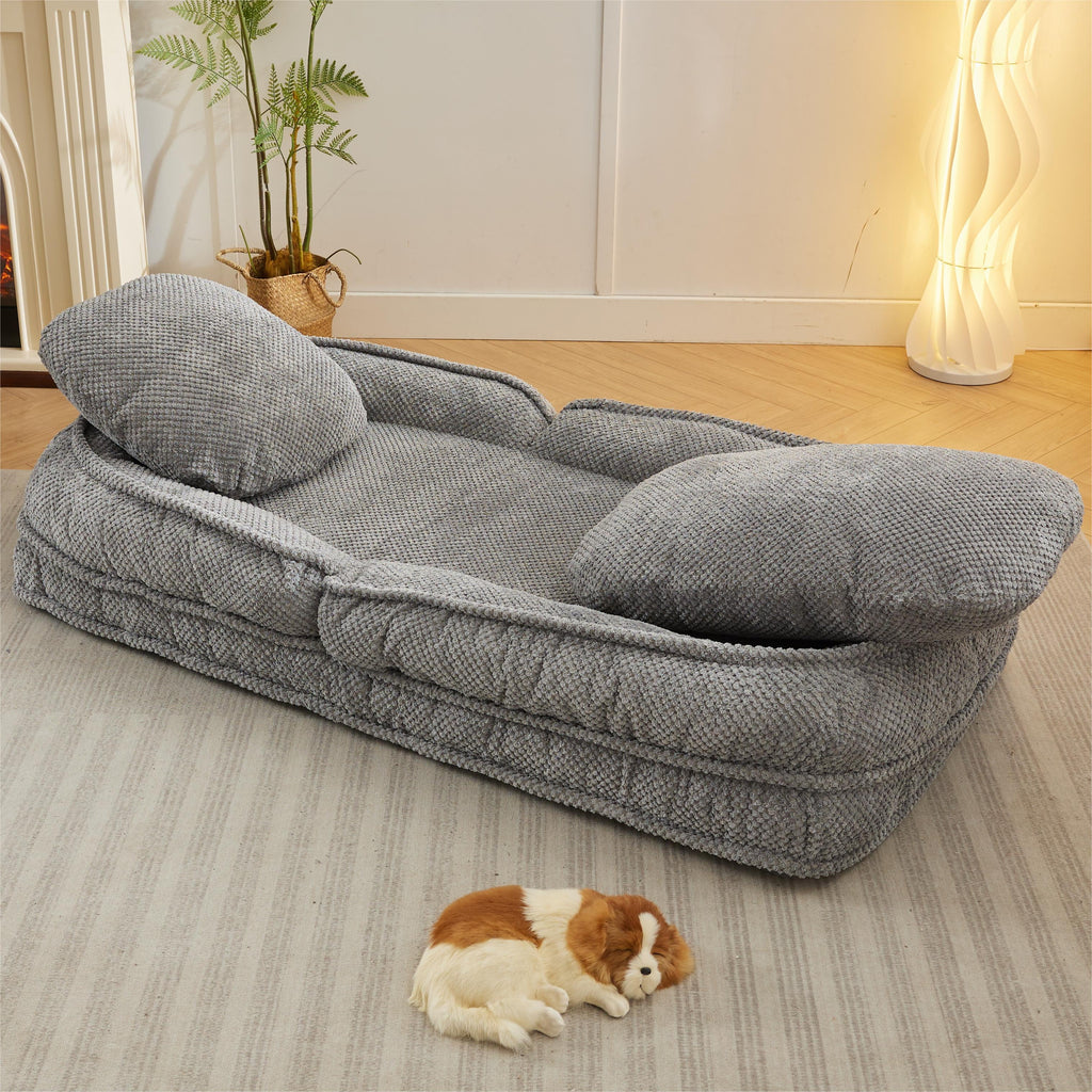 Gray foldable lazy sofa floor chair, 5-seater adjustable backrest recliner V544