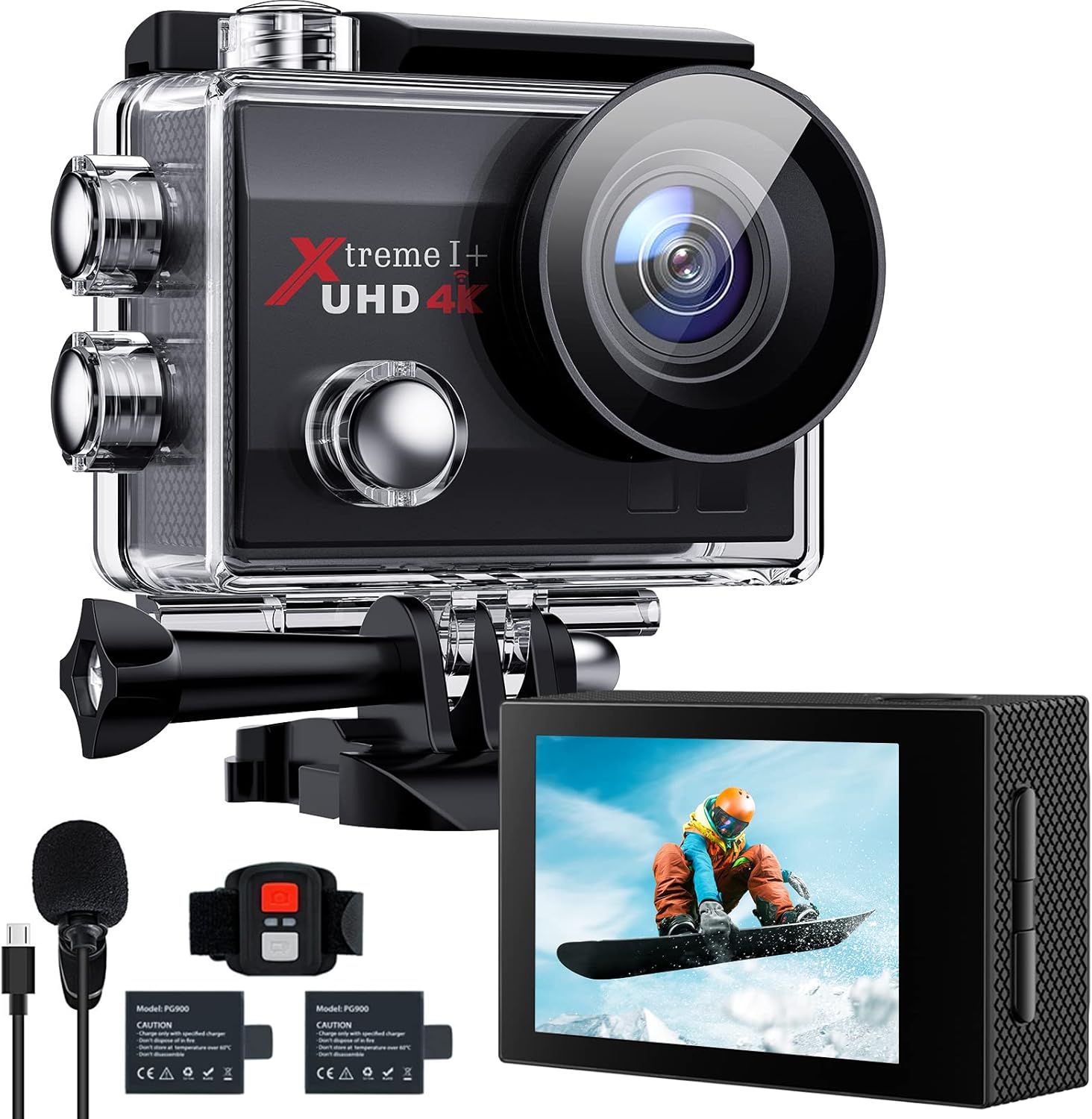 4K 20MP Waterproof Action Camera with Dual Microphone and 2 Batteries B72194