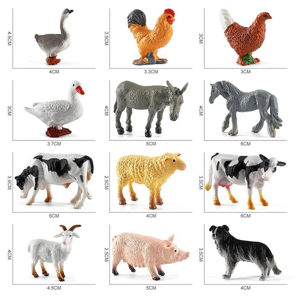12Pcs Simulation Farm Animals Figurines E813