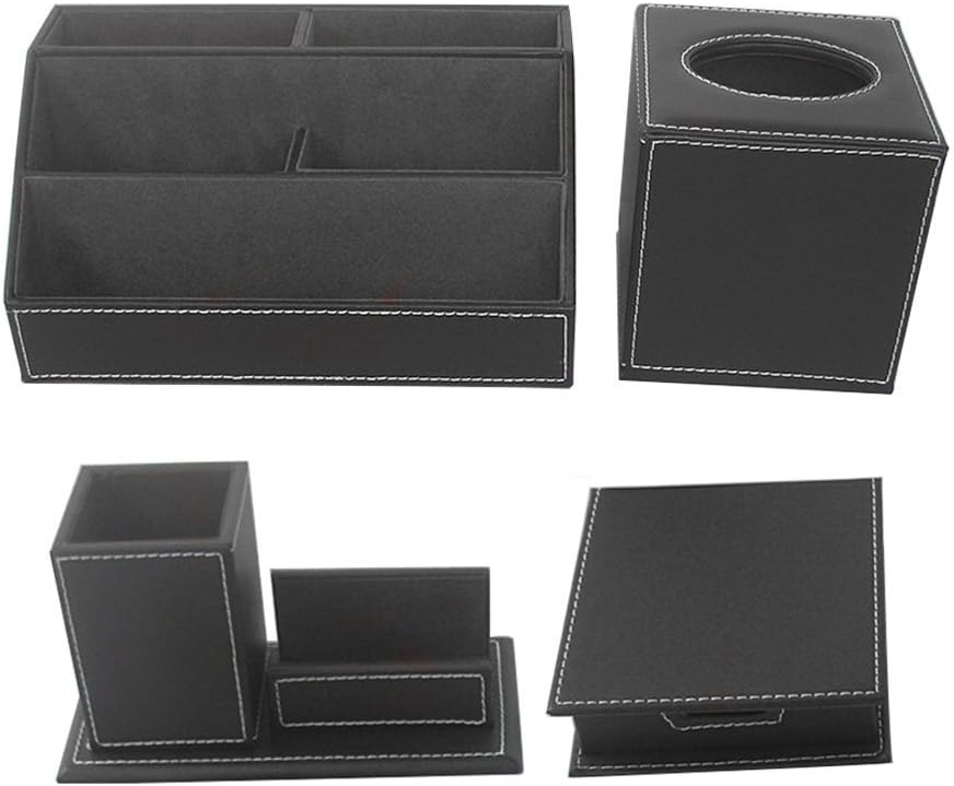 5 Pcs Desk Organizer Set with Tissue Box Cover, Mouse Pad, Holders J60671