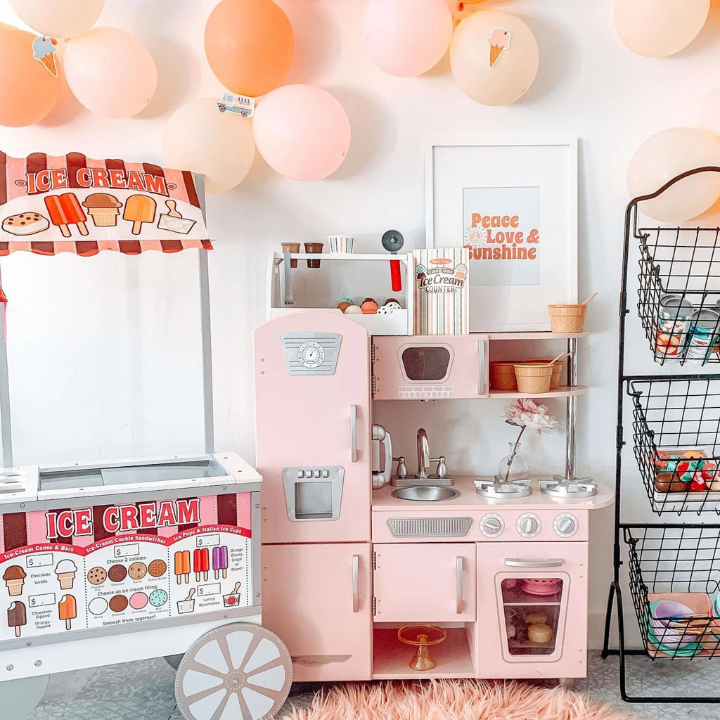 Pink Wooden Play Kitchen with Pretend Ice Maker and Play Phone J86006