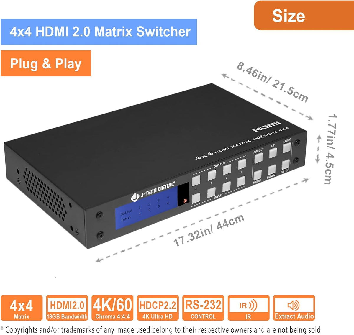 4K 4x4 HDMI Matrix Switch with Audio Outputs M417