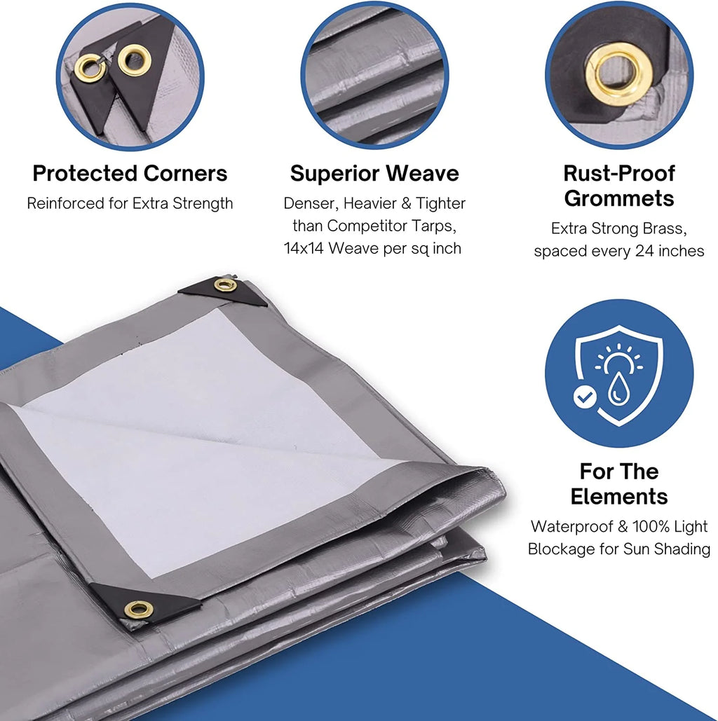 20-ft. x 20-ft. Ultra Heavy-Duty 8 oz/16-mil Poly Tarp Reversible Silver/White H173716