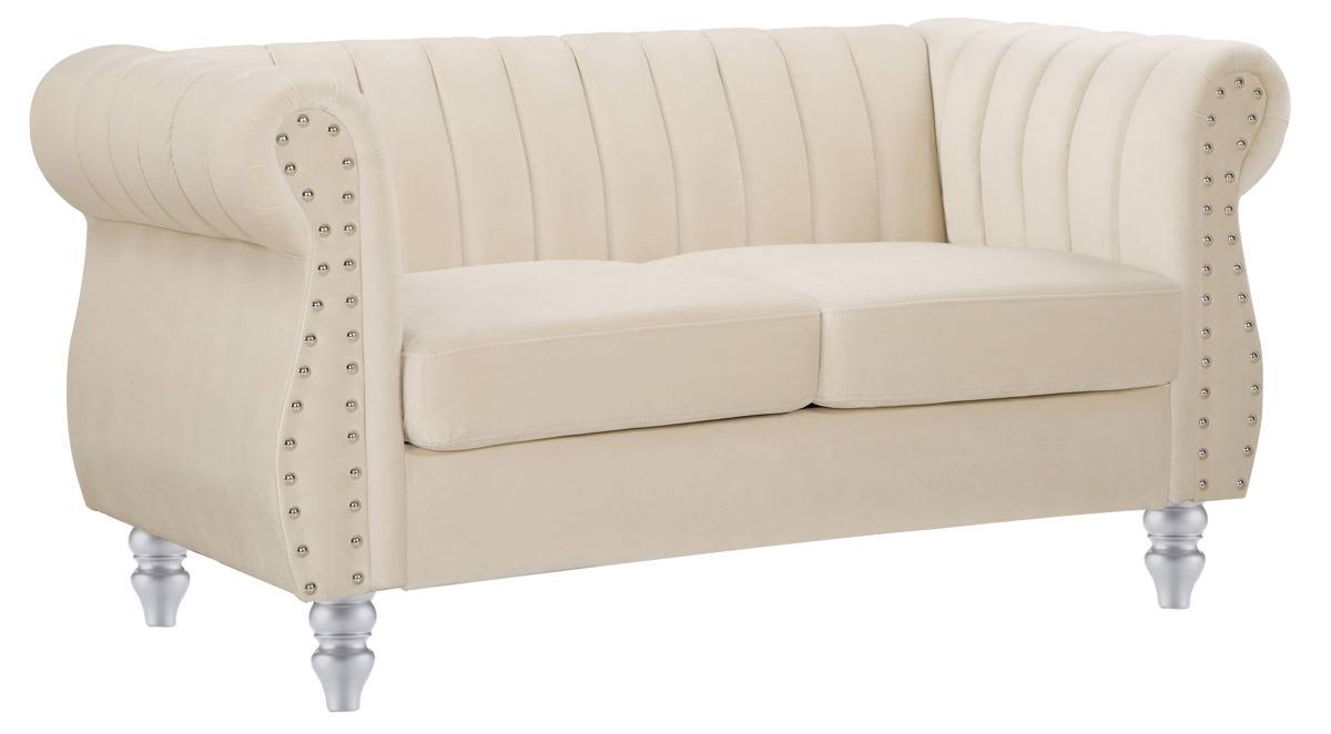 Ivory Velvet Loveseat A153351