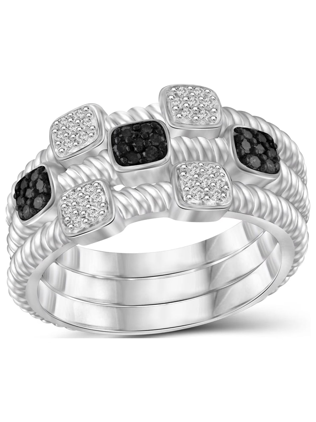 Black And White Diamond Sterling Silver Stackable Ring L920