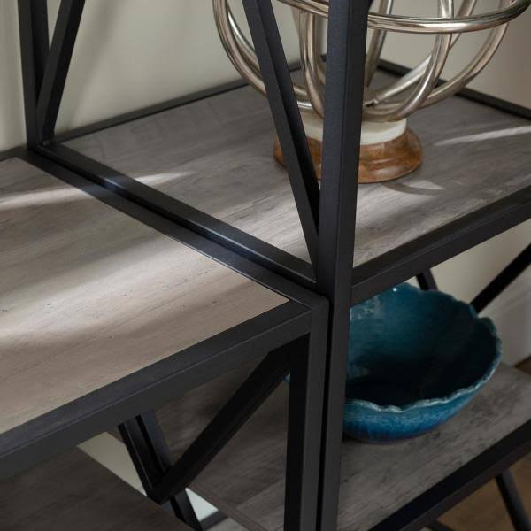 Grey Wash Metal and Wood Media Bookshelf O7267