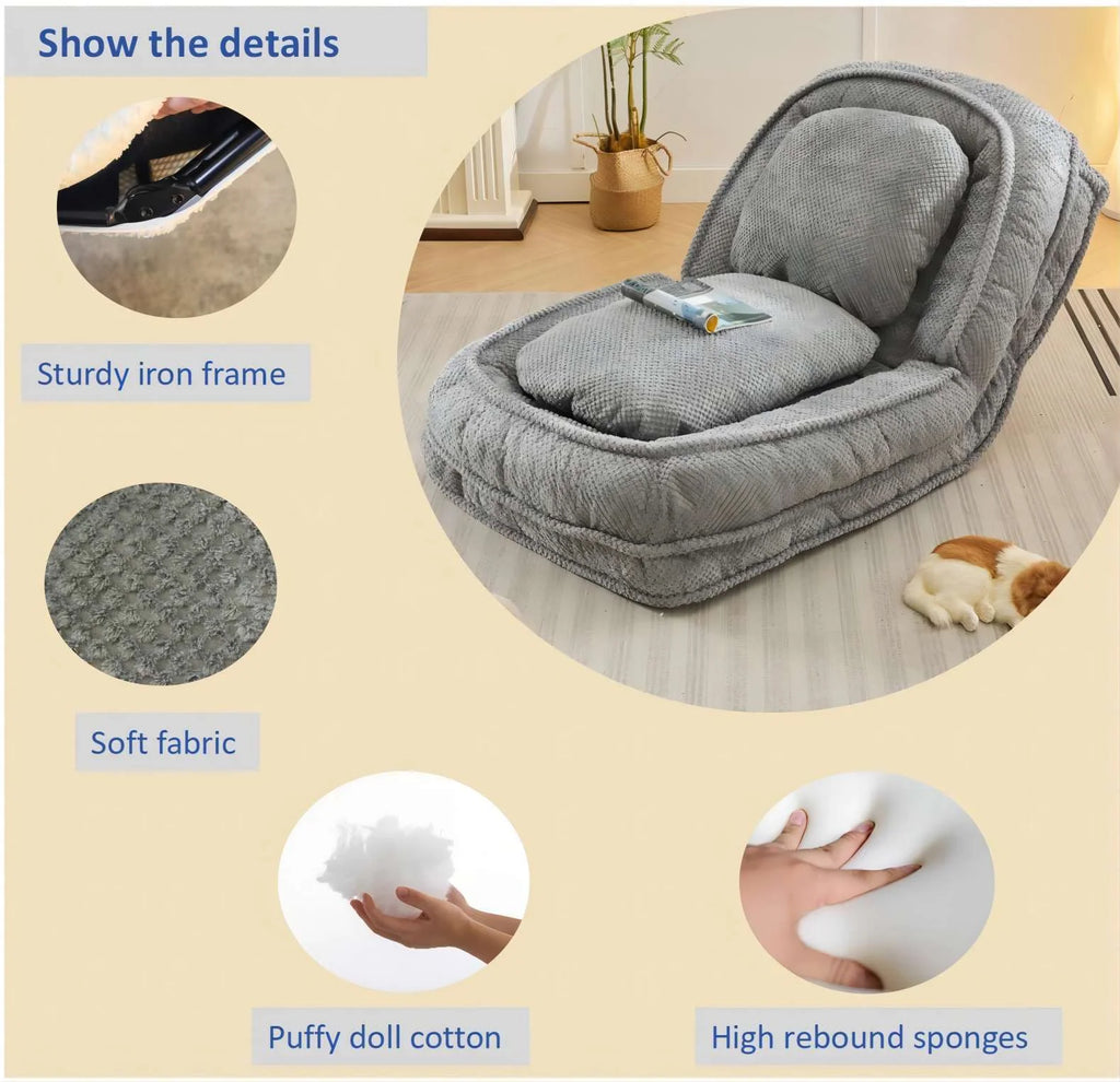 Gray foldable lazy sofa floor chair, 5-seater adjustable backrest recliner V544