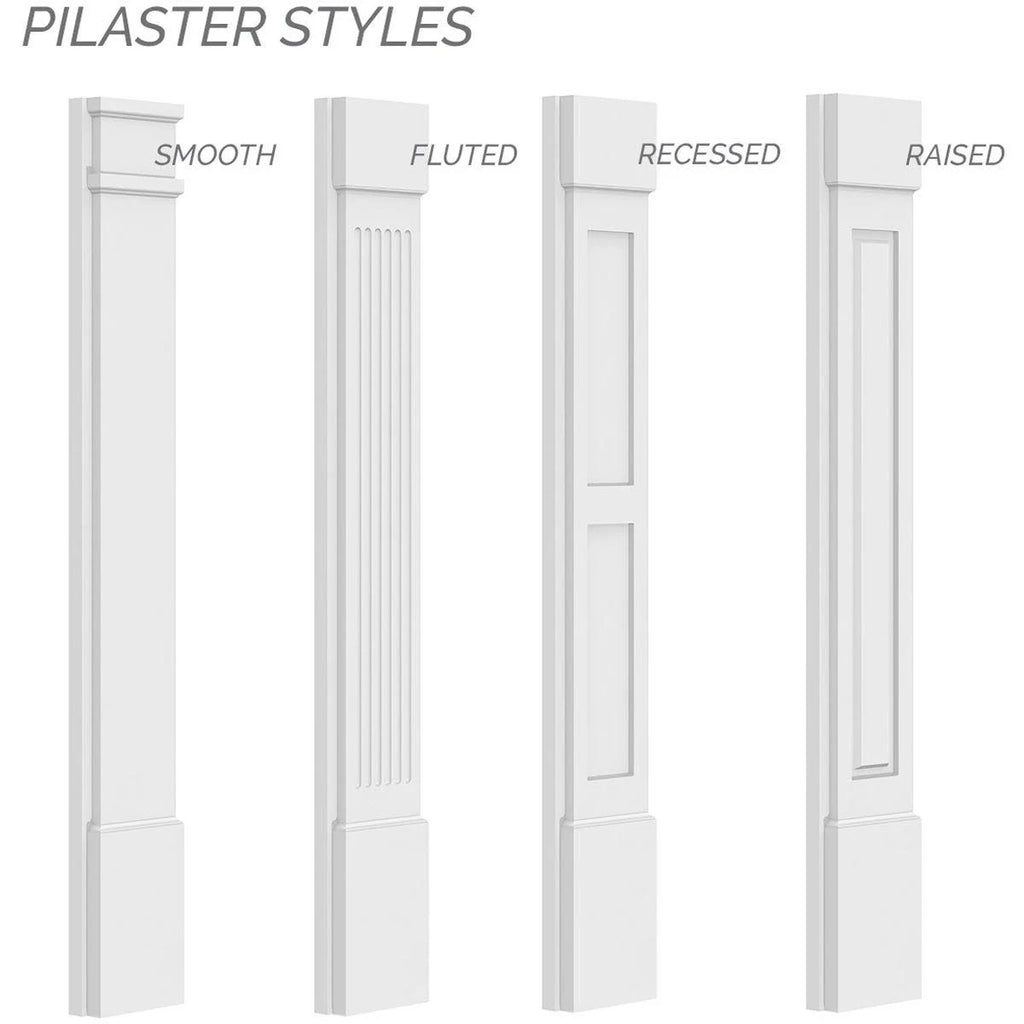 8x22W x 108x22H x 2x22P Flat Panel PVC Pilaster with Decorative Capital & Base (Pair) Z37741