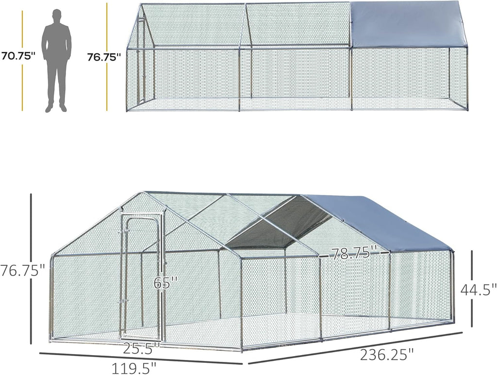 Large Metal Chicken Coop 3 Rooms Walk-in Enclosure 10' x 20' x 6.5' R703018