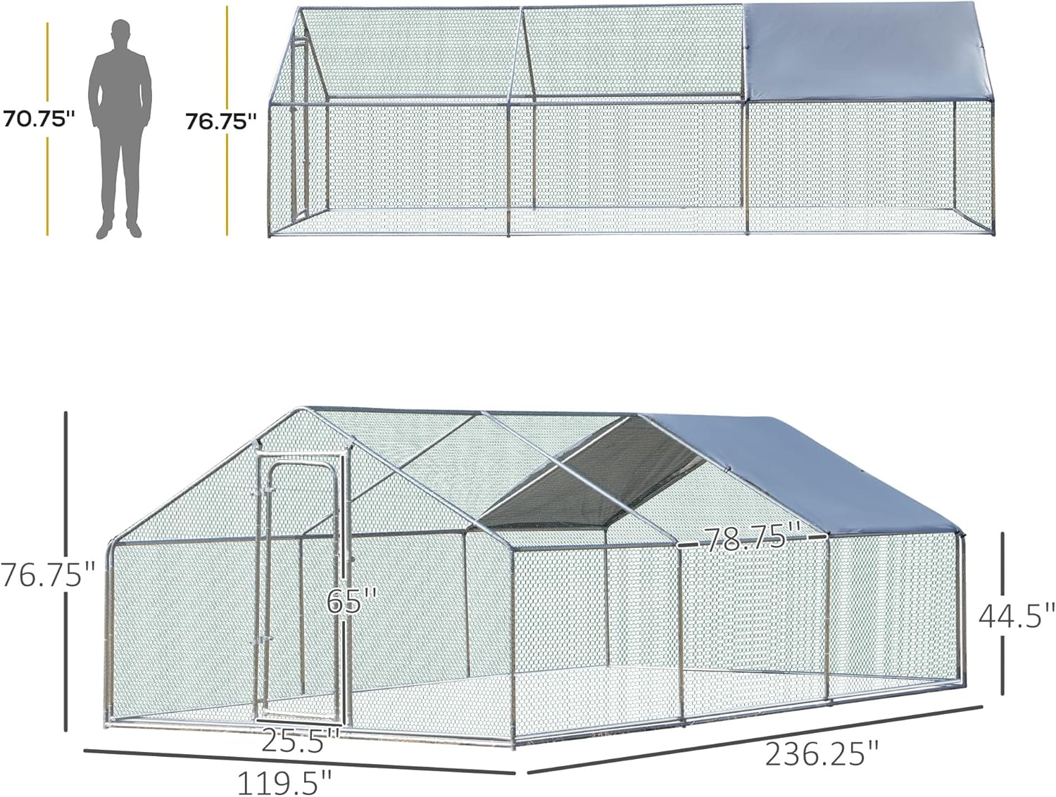 Large Metal Chicken Coop 3 Rooms Walk-in Enclosure 10' x 20' x 6.5' R703018