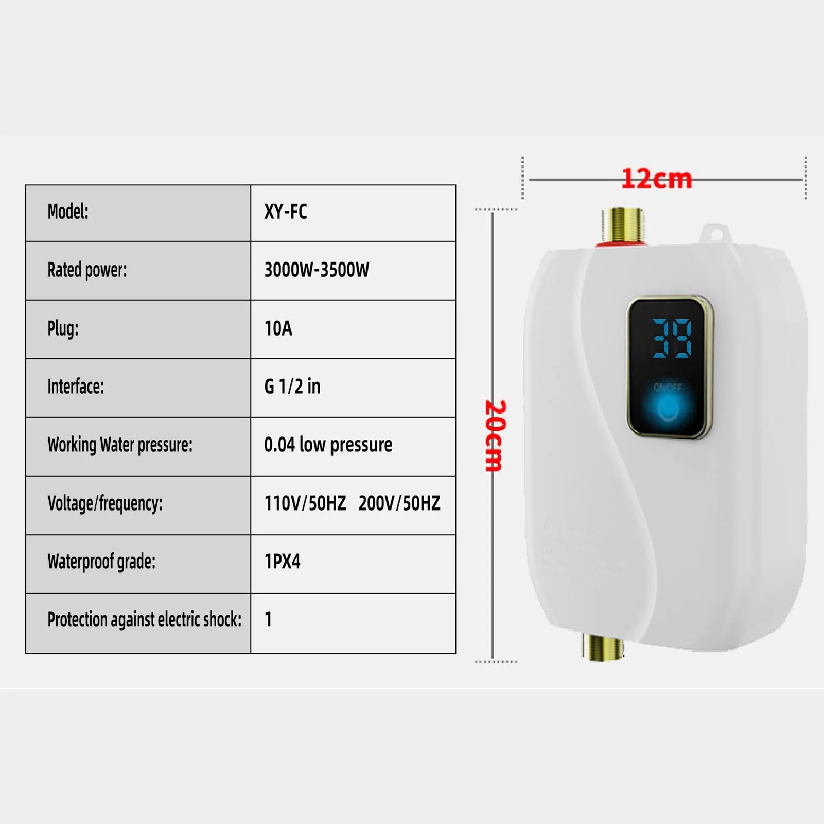 Instant Water Heater 3000W Electric Tankless with LCD Display B778