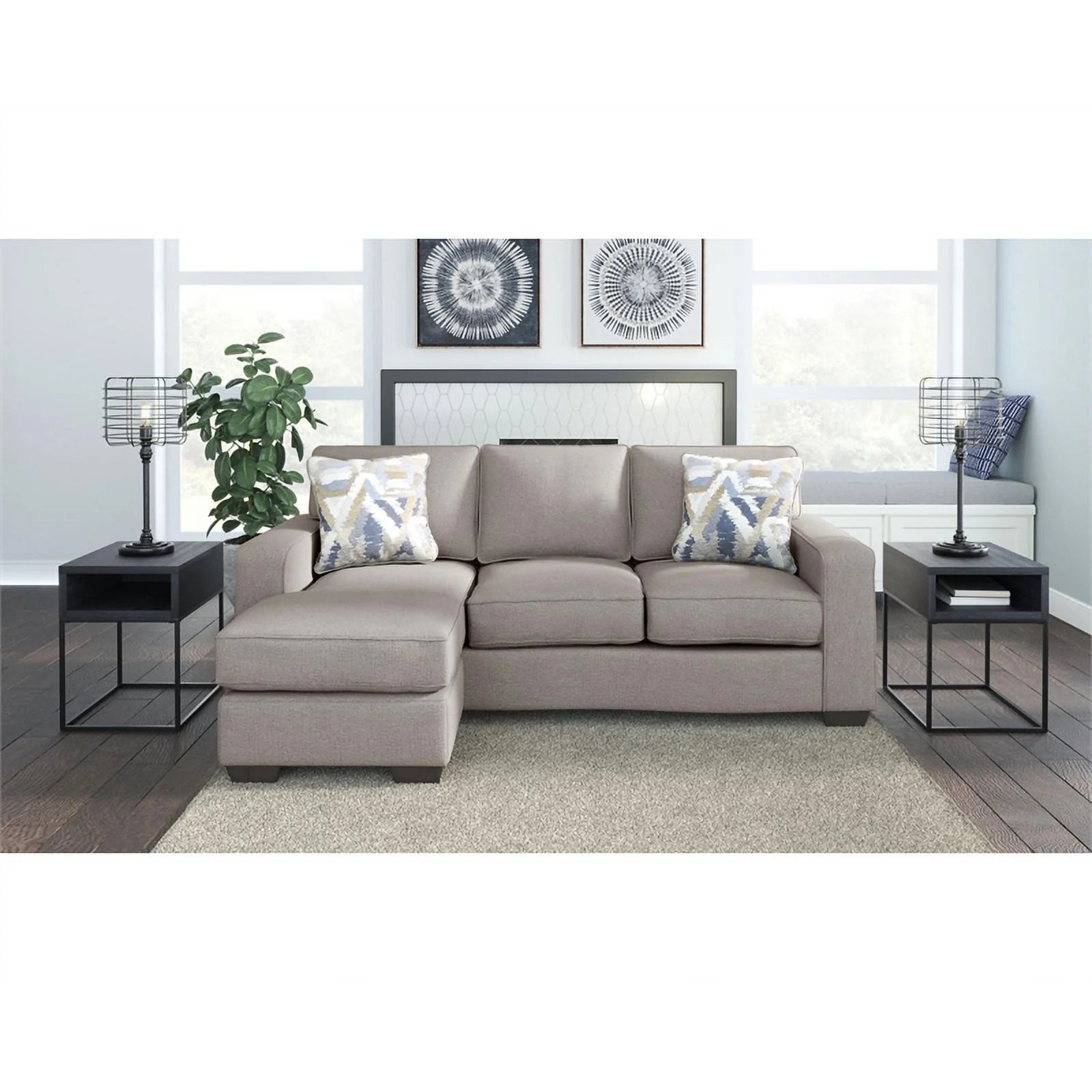 Modern Fabric & Wood Sofa Chaise in Stone Light Gray L6649
