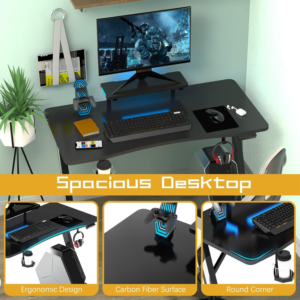 Z-Shaped Gaming Desk with Monitor Stand & Carbon Fiber Surface A989528
