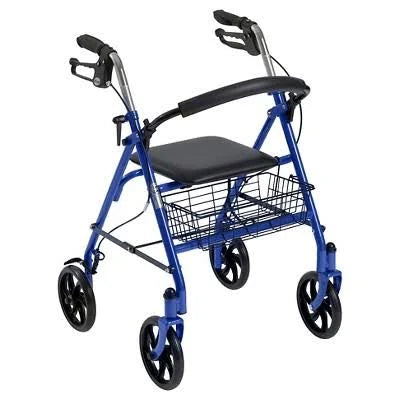 Blue Four Wheel Rollator Walker with Removable Back Support E610