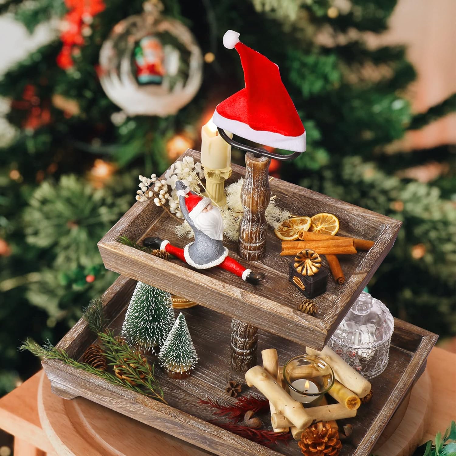Square Wooden 2 Tier Serving Tray Stand K363806