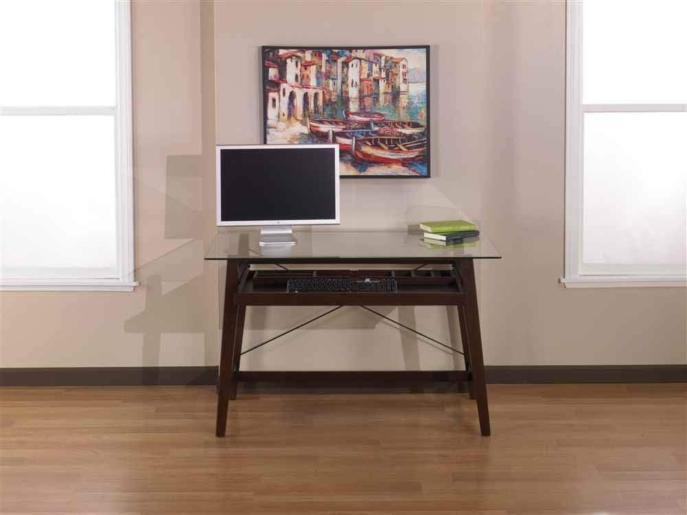 42-Inch Solid Wood Computer Desk with Tempered Glass Top, Espresso Finish V605164